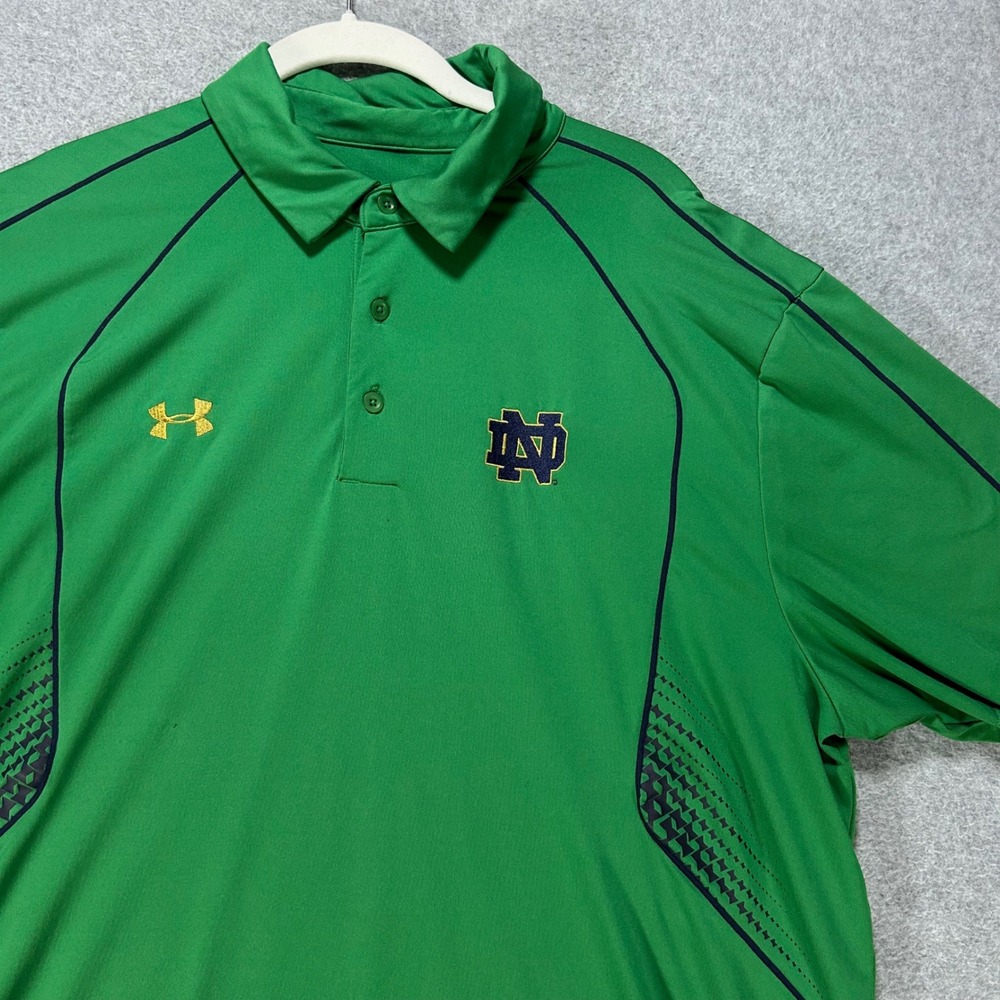 Notre Dame Polo Shirt Under Armour Mens Large Green HeatGear Sporty Athleisure